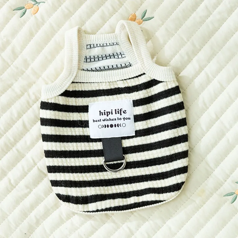 Ropa francesa con correa para perros, chaleco fino de peluche de verano, camiseta a rayas bonita de Pomerania, XS-XL con tirantes a la moda para perros pequeños