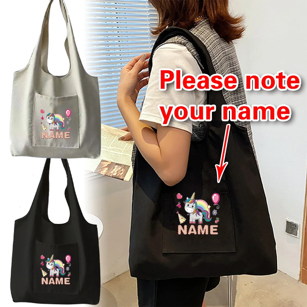 اسم مخصص حقيبة قماش الكتف المحمولة مع جيوب جانبية حقيبة تسوق عارضة تخزين حزمة أكياس ركاب جيب مزدوج #1