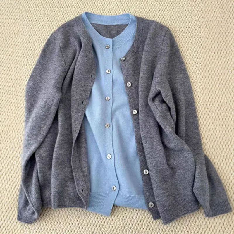 

Вязаный свитер, женские кардиганы, новый вязаный свитер с длинным рукавом и круглым вырезом, кардиган из двух частей, женские топы Sueters De Mujer Q1358