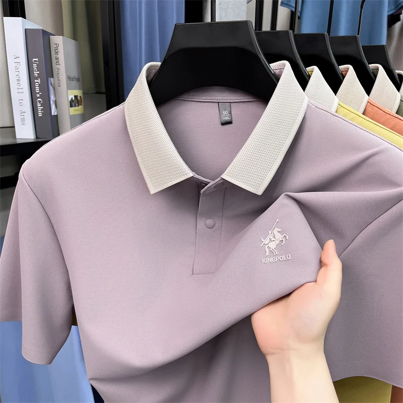 Designer brand ice silk short sleeve polo shirt high-end pony embossed men's new fashion breathable casual Paul summer T-shirt