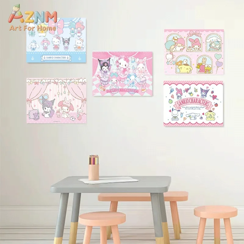 Sanrio Characters Cute Cartoon Canvas Painting Unframed Canvas Wall Art Poster Hello Kitty Cinnamoroll Pompompurin Picture for
