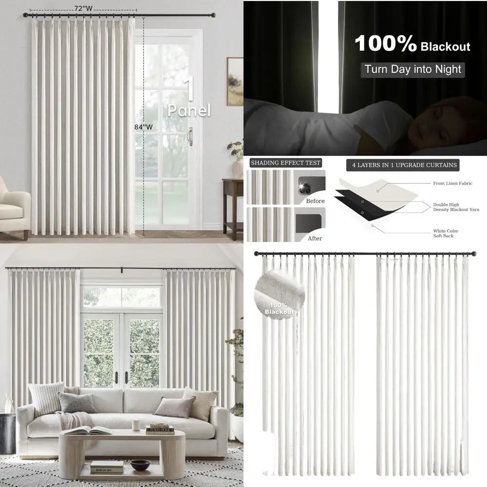 

Wide Custom Sliding Door Blackout Linen Curtains with Hooks, 72 W x 84 L, 1 Panel
