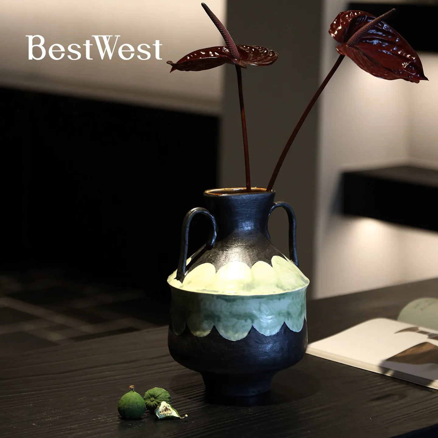 Ceramics | Artist joint name | Binaural hand-painted vase ornament, high-end art flower utensils