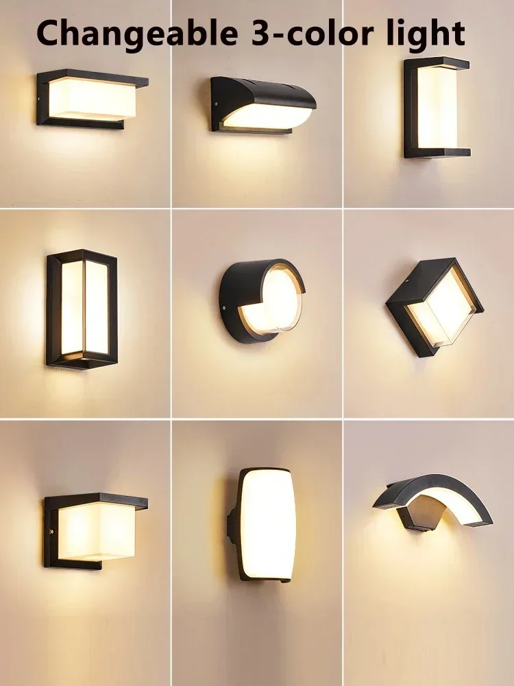 Three Adjustable Light Colors 12W Waterproof IP65 LED Wall Lamp for Outdoor Home Lighting Porch Balcony Garden Shed