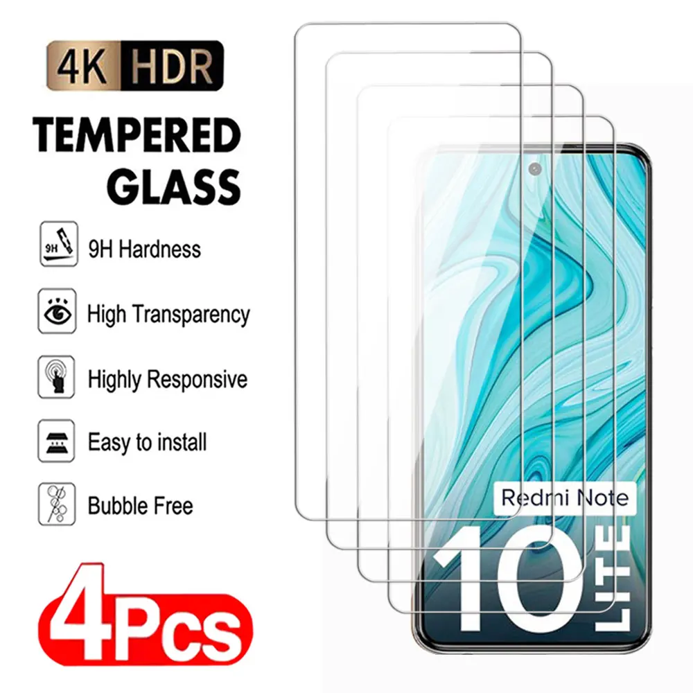 4Pcs 9D Glass For xiaomi Redmi Note 10 lite Pro Max 4G 5G Screen Protector Redmi 10A 10C 10S 10T 4G 5G Transparent Tempered Film