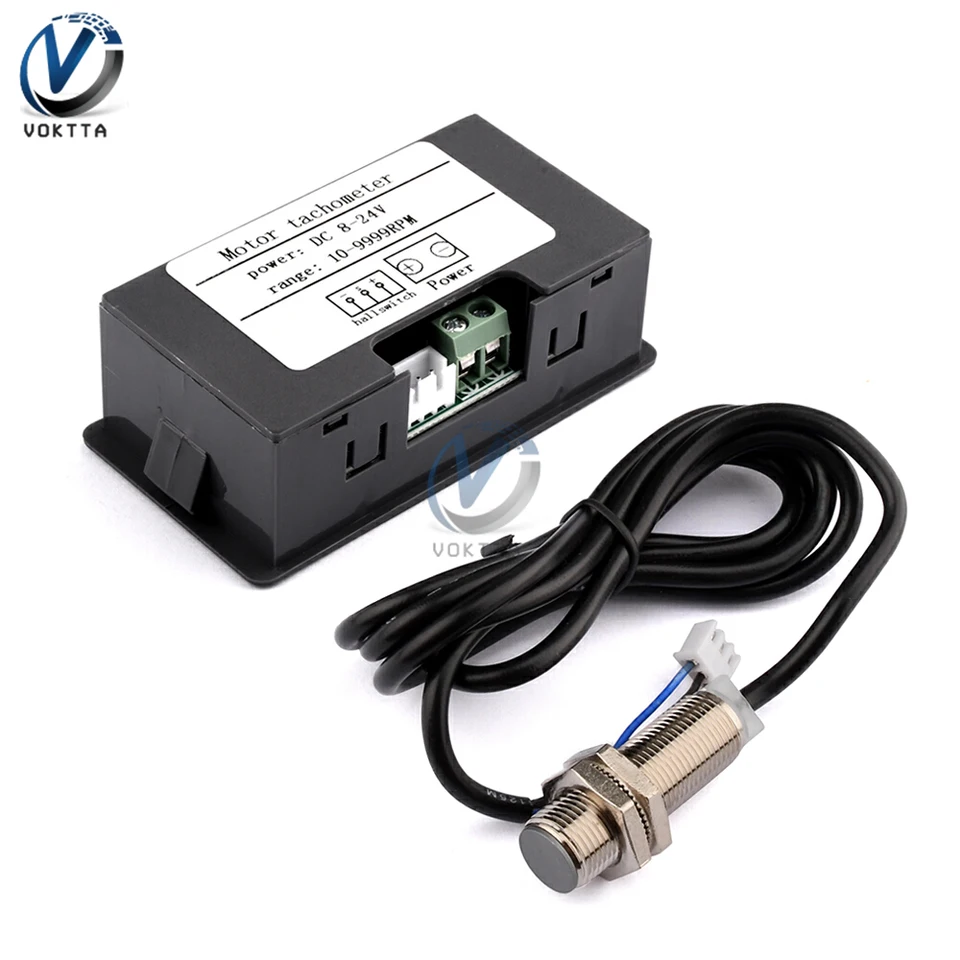 Produktbild von Digitaler LED-Tachometer Mit Hall-Näherungssensor – DC 8–24 V, 5–9999 U/min, Rot/blau/grün Wählbar