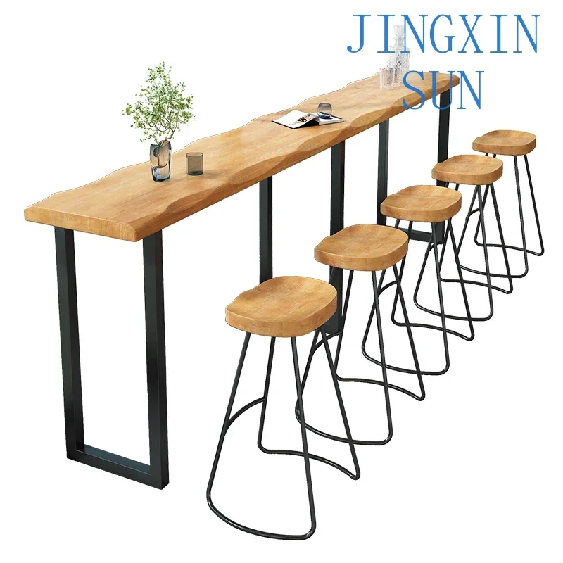 Solid wood bar table home balcony against the wall narrow table simple long high table commercial milk tea shop bar