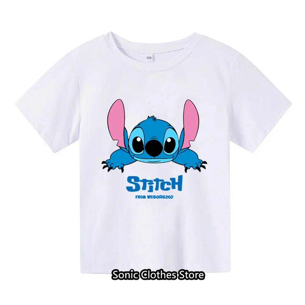 2024 Summer T-shirt 3-14 Year Old Children's Top Lilo&Stitch Kawaii Anime Pattern Children's T-shirt Fashion Casual Style