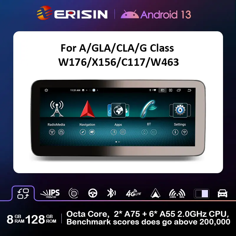 Erisin ES46GA45 128G Android 13 Car Stereo For Benz A/GLA/CLA/G Class COMAND APS NTG 4.5/4.7 System CarPlay Auto Upgrade GPS 8G