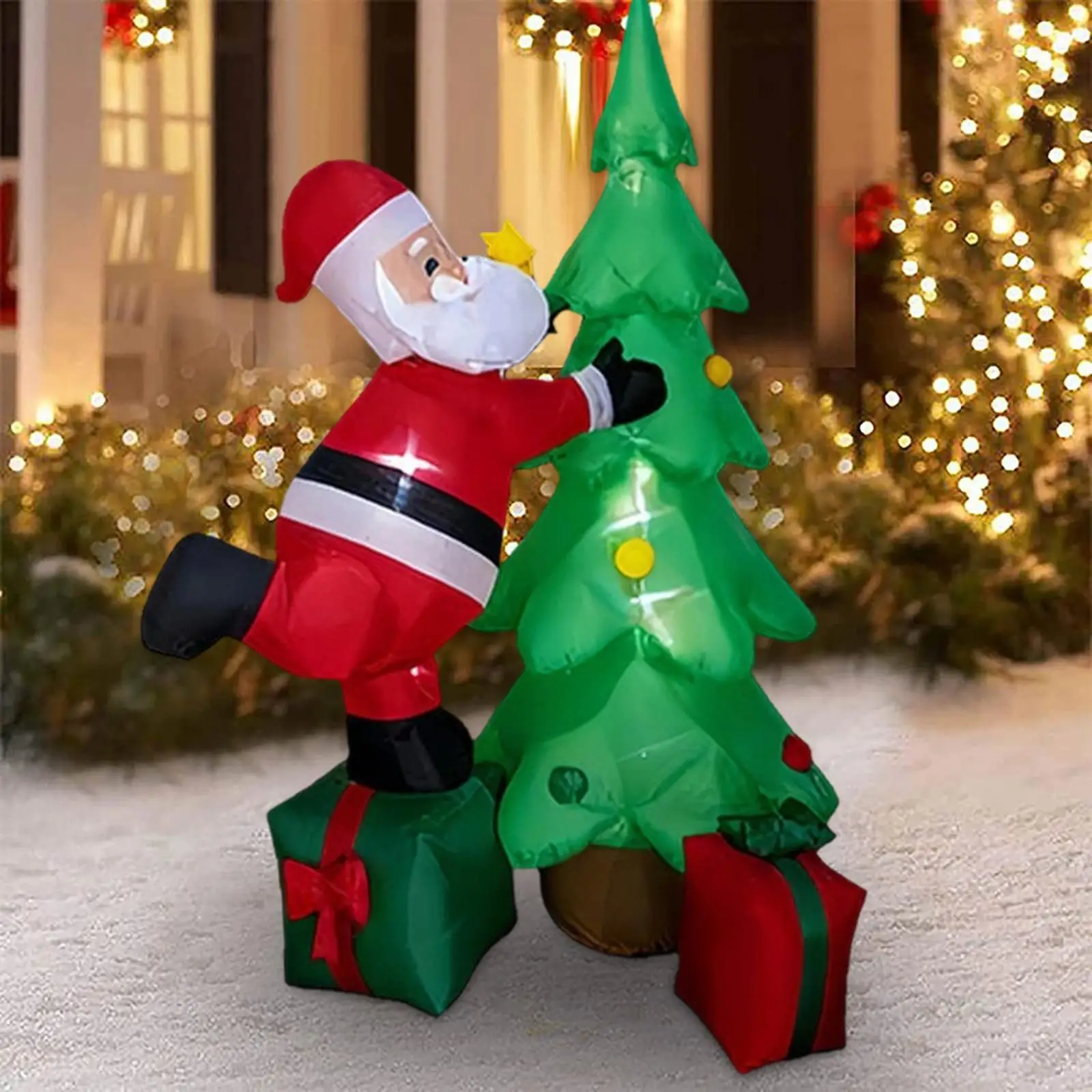Large Outdoor Christmas Inflatable Santa with Tree Gift Bag LED Yard Decoration Blow Up Ornament for Holiday Events