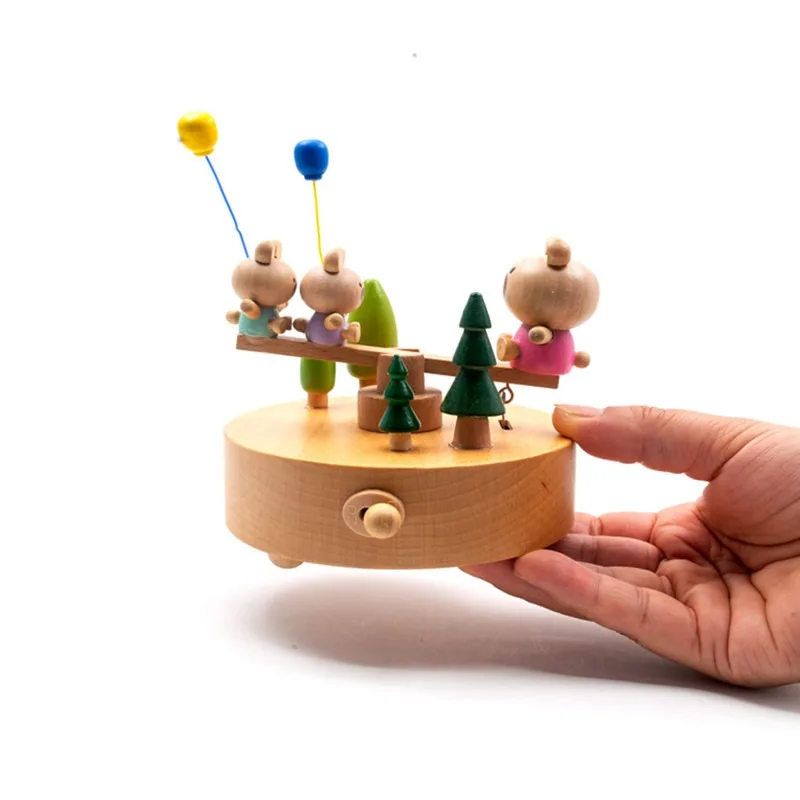 Little Bear Seesaw Music Box Wooden Children's Birthday Gift Music Box Handmade Creative Home Decoration Gift Souvenir Toy Gift
