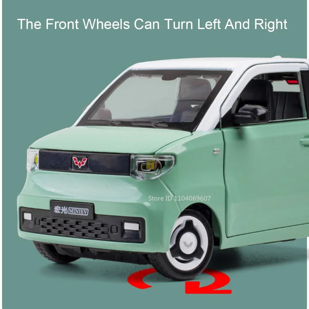 1:24 لعبة سيارة WuLing HongGuang نماذج EV صغيرة سبيكة دييكاست ضوء الصوت التراجع الباب الخلفي فتح الإطارات المطاطية حلية هدايا السيارة