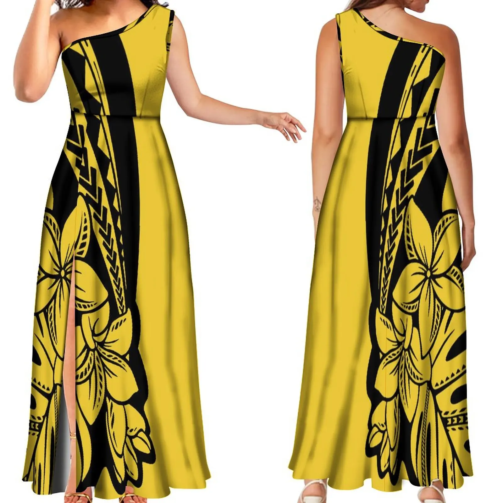 

Sexy Split Dress Sleeveless Oblique Shoulder Temperament Women's Summer Banquet Dress Ladies Maxi Dress Custom Polynesia