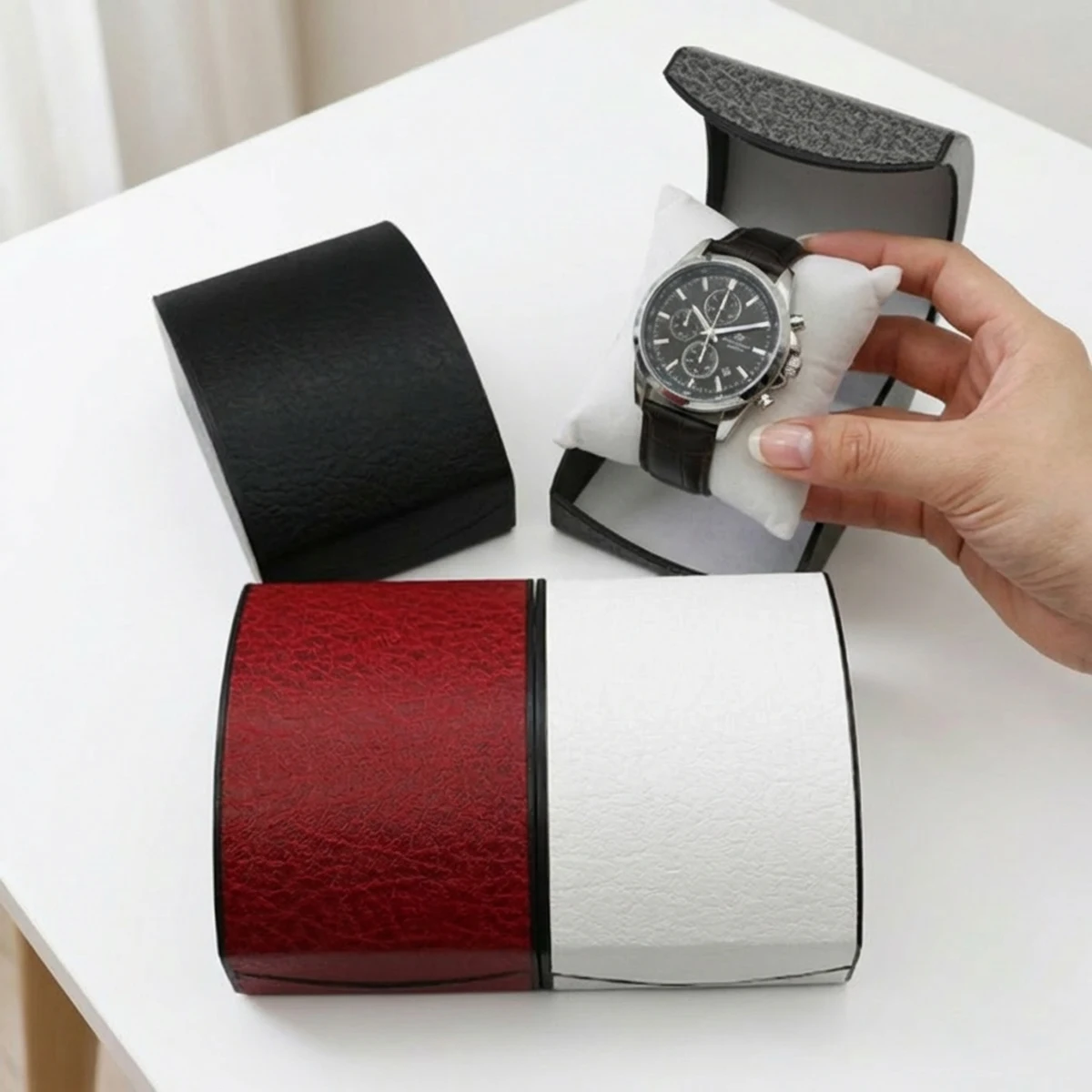 Watch Gift Box Jewelry Storage Organizer Display Case Decor Gift 10.5X8X5.8CM Man PU Leather Flannel Watch Box Gift 4 Colors