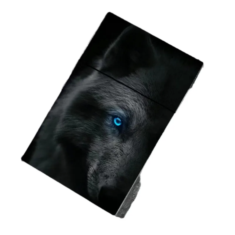 Automatic Cigarette Case 20 Cigarettes Push Open Card Holder Slim Pocket Smoking Box Leopard Wolf Pattern Gift