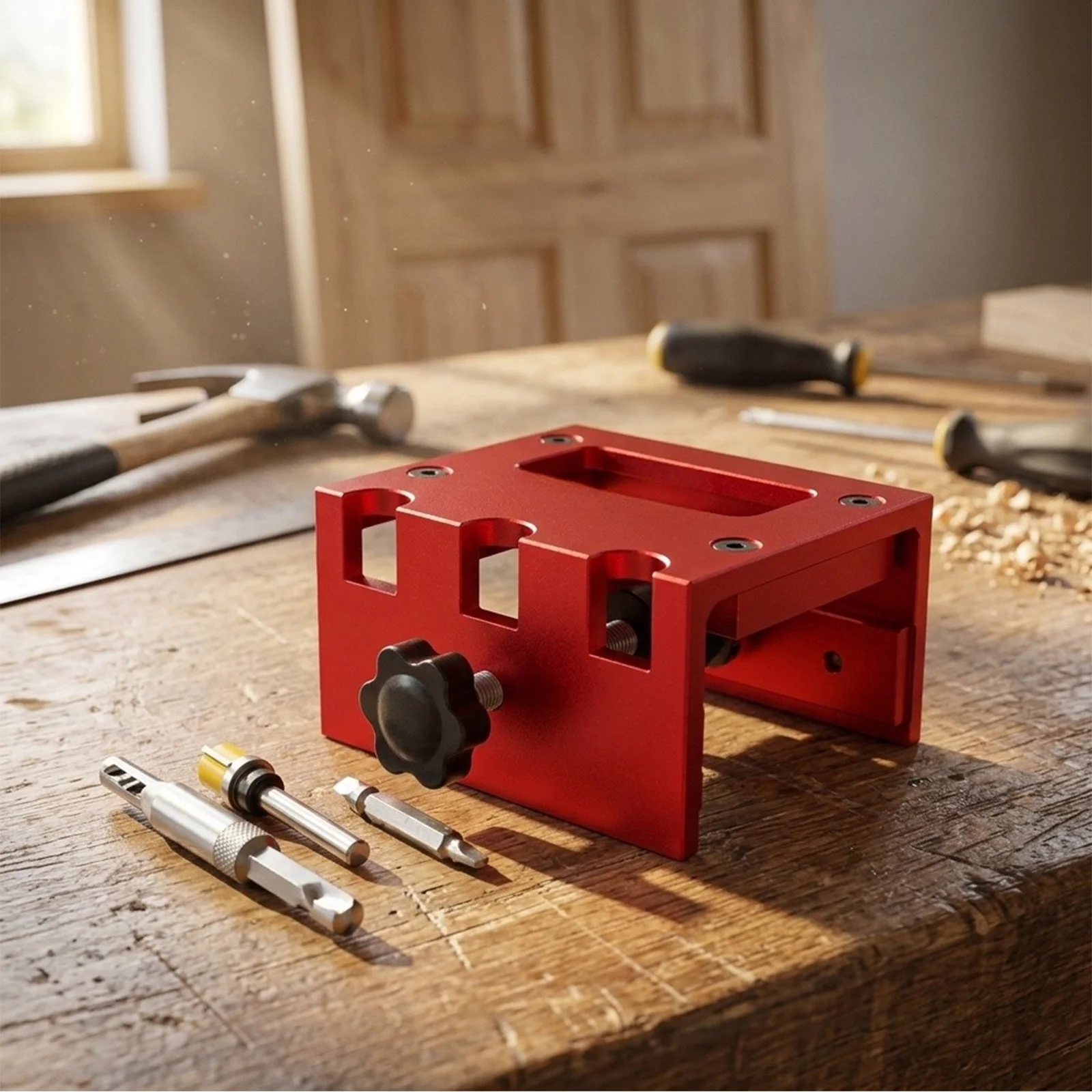 Aluminum Alloy Door Hinge Mortising Slot Jig Set with Self Centering Bit for Standard 1 Inch by 2.25 Inches Hinges