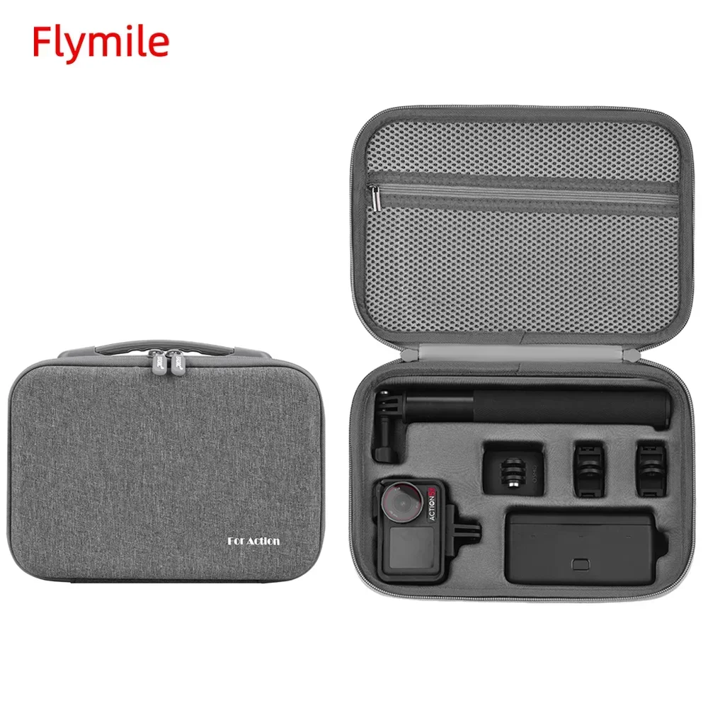 Flymile Portable Storage Bag For DJI Action 5 Pro Shockproof Battery Base Selfie Stick Handbag Protective Box Camera Accessories