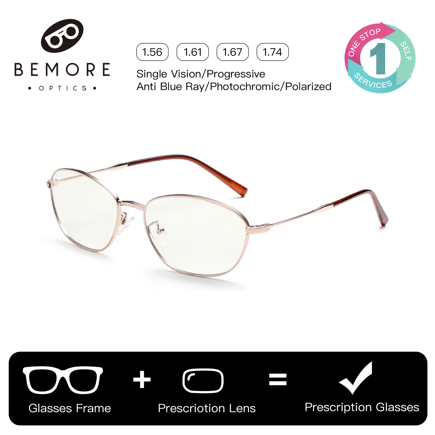 BEMORE Cat Eye Alloy Prescription Eyewear optical Lenses with Recipe Women Photochromic Anti Blue Light Progressive Eyeglasses