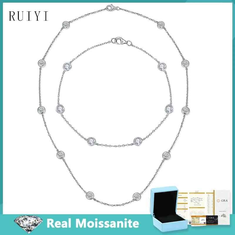 Real D Color VVS1 Full Moissanite Round Bubble Necklaces for Women S925 Sterling Sliver Neck Chain Plated 18K Fine Jewelry Gifts