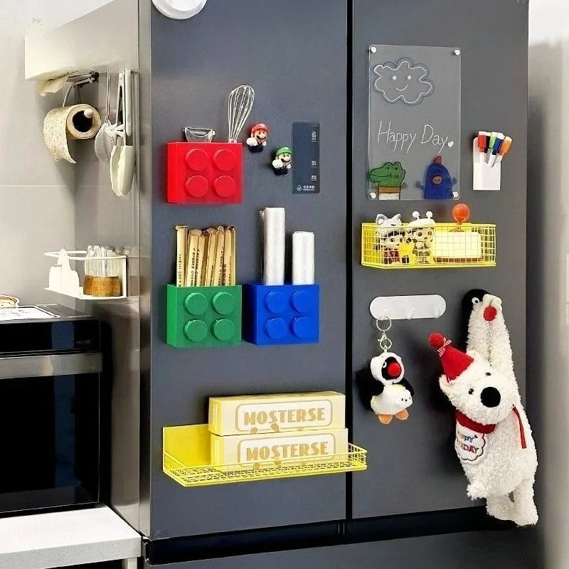 1 قطعة صندوق تخزين مغناطيسي رائع لبنة البناء المغناطيسية، مغناطيس الثلاجة لمنظم المطبخ، تخزين المطبخ