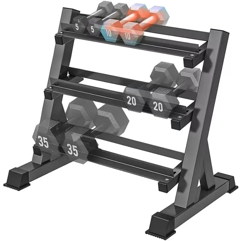 3-Tier Adjustable Dumbbell Storage Rack Home Gym Fitness Equipment Heavy Duty Steel Sturdy Space Saving Durable Daily Workout