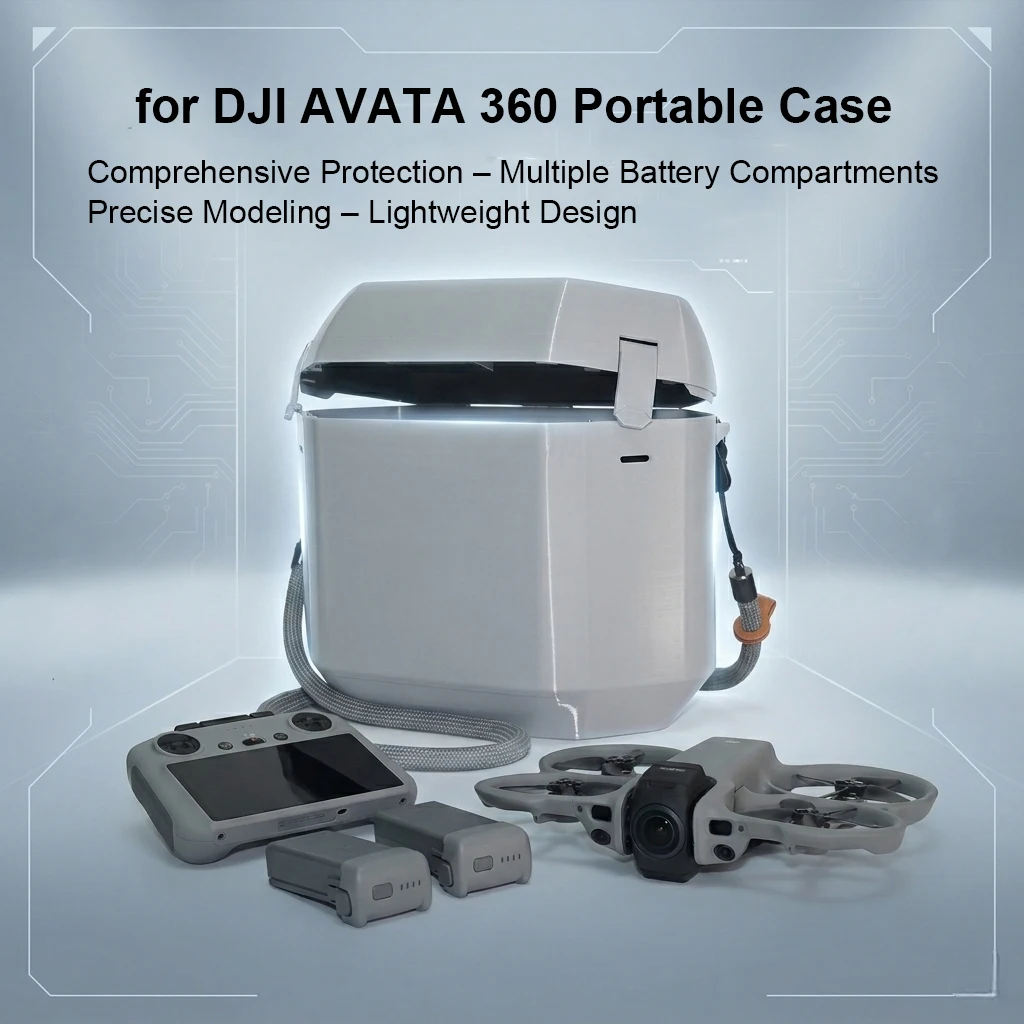 For DJI AVATA 360 Portable Storage Case EVA Foam Liner 3D Printed Shell Holds RC2 Remote and 2 Batteries Lightweight 482g
