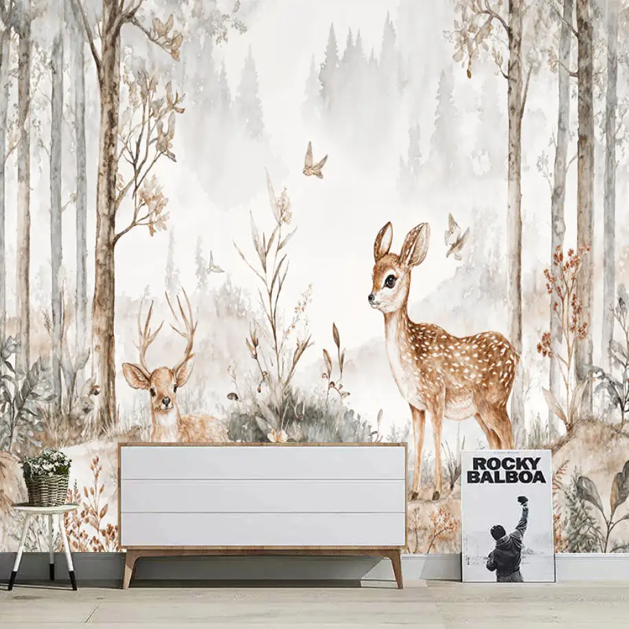 Custom Wallpaper Nordic Cartoon Animals Elk Forest TV Background Wall Home Decoration Living Room Bedroom 3D Wallpaper