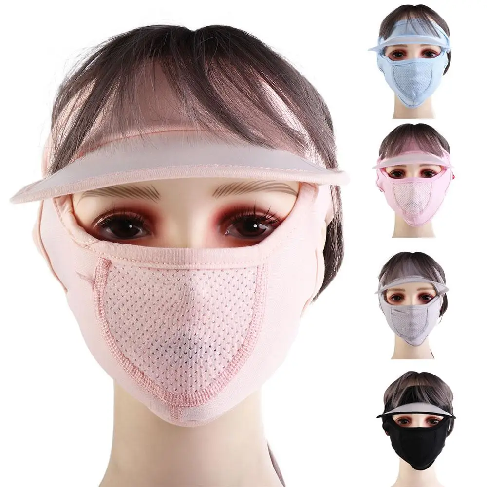 

Solid Color Ice Silk UV Protection Face Veil With Brim Summer Sunscreen Mask Driving Face Mask Womne Sun Hats Face Gini Mask