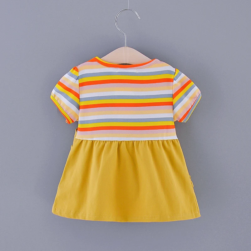 New Summer Children\'S Dress Striped Dress Lovely Strapless Dress Rainbow Color With Short Sleeve Princess Dress