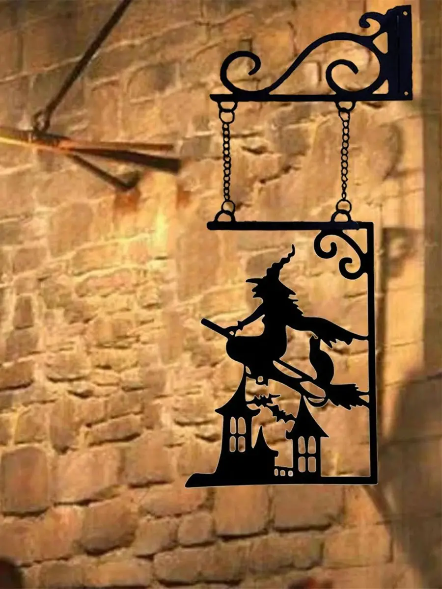 Halloween-Silhouetten-Metallschild, Hexen-Metallsilhouette, Hexen-Silhouetten-Gartenschild, Umriss-Wanddekoration, Metall, geeignet für Halloween-Dekorationen – Detail 7