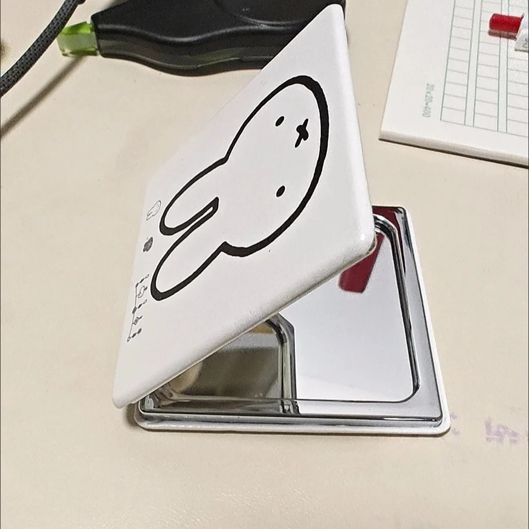 Anime Miffy Folding Makeup Mirror Portable Double-Sided Handheld Cosmetic Mirror Square Shockproof Compact Touch-Up Tool Travel
