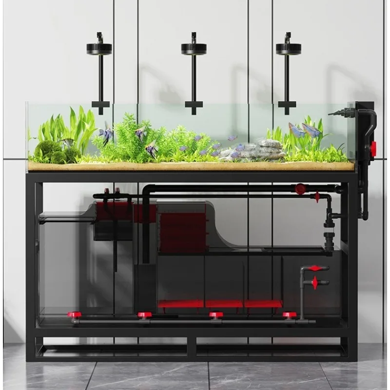 Landscaping Extremely narrow stream fish tank living room ultra-white glass side overflow bottom filter belt cabinet integrated
