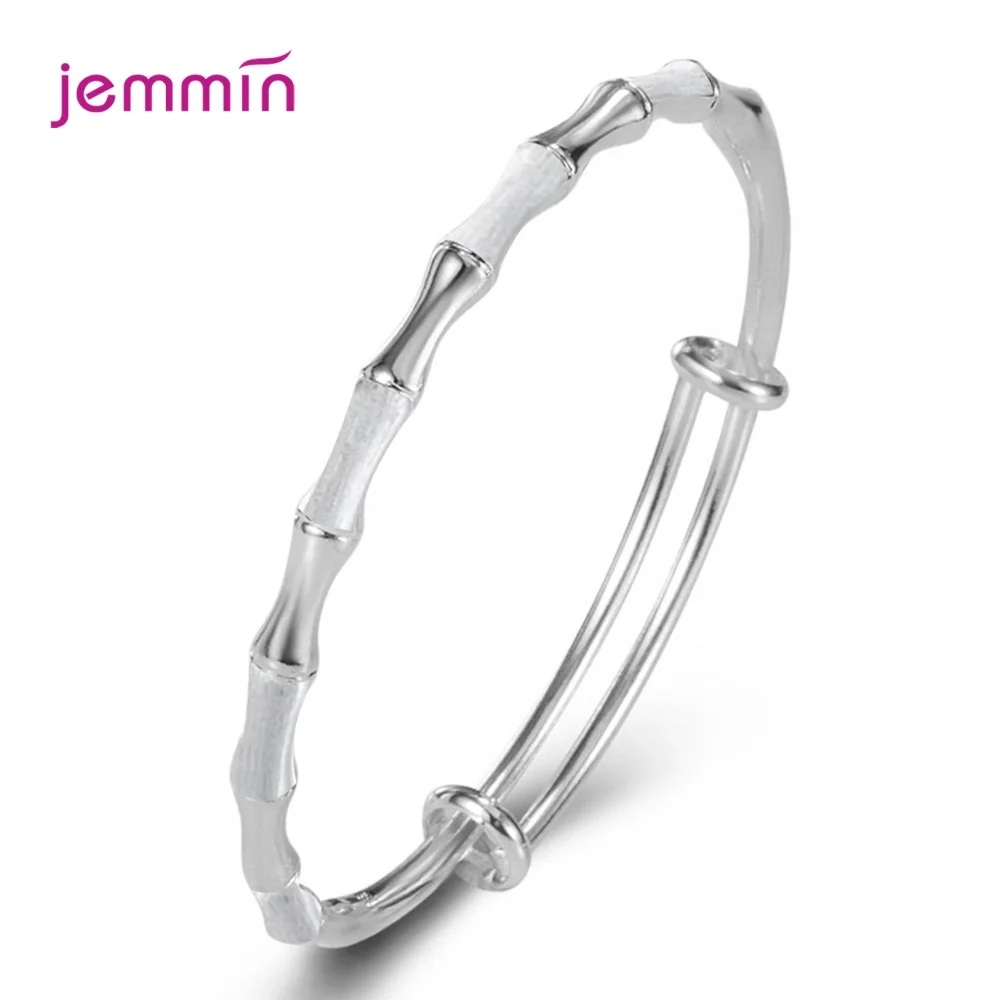 Original 925 Sterling Silver  Bamboo Shaped Bracelet For Women Simple Female Lucky Adjustable Bangle Festival Gift