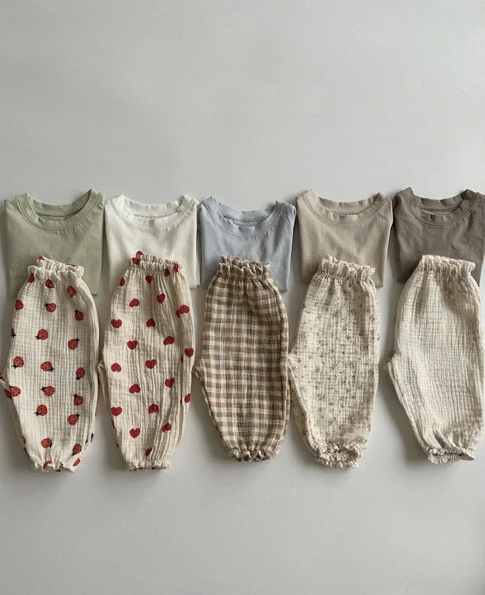 Muslin Infant Baby Boys Girls Pants Casual Cotton Loose Lantern Pants Full Pants Toddler Kids Trousers