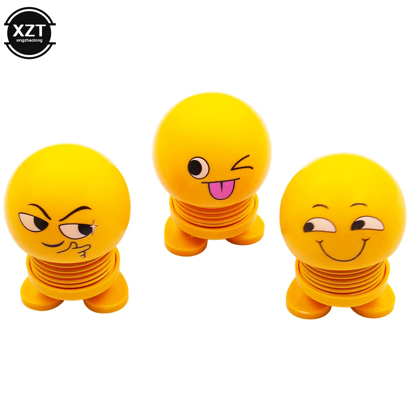 Shaking Head Toy Car Accessories Bobble Head Doll Cute Cartoon Funny Expression Shaking Head Robot Car Dashboard Decoration