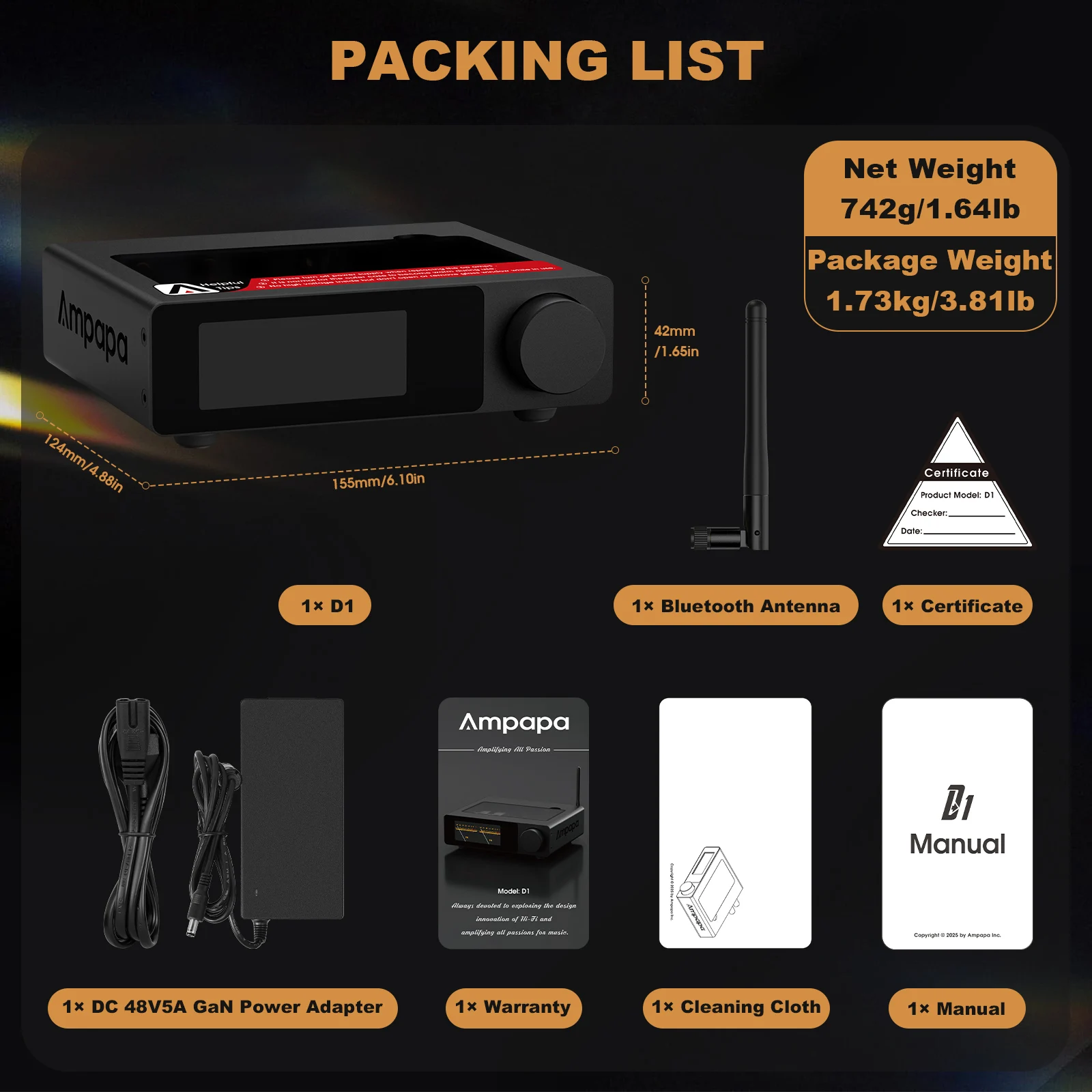 Ampapa D1 HiFi ستيريو بلوتوث 5.2 مكبر للصوت 2.0 قناة الصوت المنزلي أمبير مع مقياس VU الرقمي HPF 300Wx2 #6