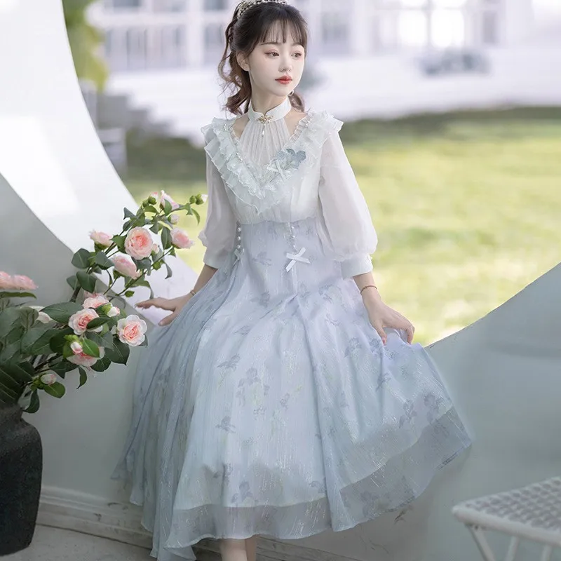 

Woman Spring Summer Short Sleeve Dress Boe Tie Lace Pearl Princess Dress Sweet Girl Lolita Dress Purple Iris Lolita OP Dress2026