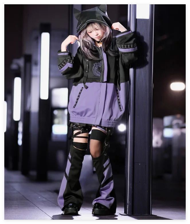 

Панк Y2k Subculture Sweet Cool Coat Oversize Свободное повседневное пальто Цветная куртка с капюшоном с героями мультфильмов Толстовка и шорты Женский комплект