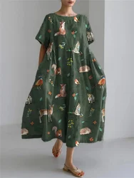 Fresh Flowers, Birds And Animals 3D Printed Round Neck Casual Dress Holiday Casual Loose Women's Long Dress Party Dinner Dress