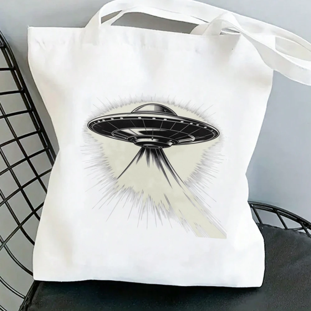 

Vintage UFO Print Canvas Tote Bag Women Shoulder Bag for Street Wear, Commute and Daily Matching