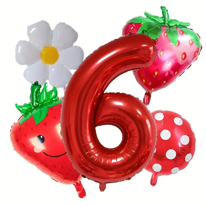 32 inch red number daisy strawberry balloon set for girls\' 1st birthday party decoration balloons