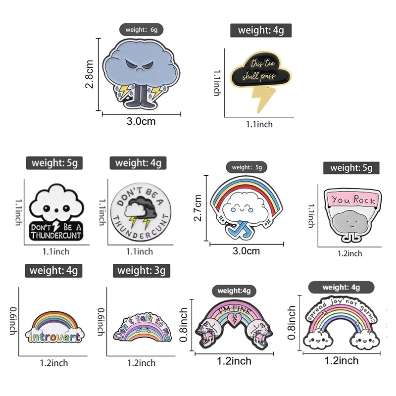 Wetter-Stimmungs-Emaille-Abzeichen-Set Regenbogen Wolke Regen Donner Zitat Legierungs-Brosche Schmuck-Accessoires Geschenke für Introvertierte – Detail 1