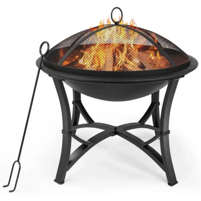 Portable Grill Fire Basket with Spark Arrestor Garden Fireplace Stable Four-Peg Frame  Portable for Heating/Grilling