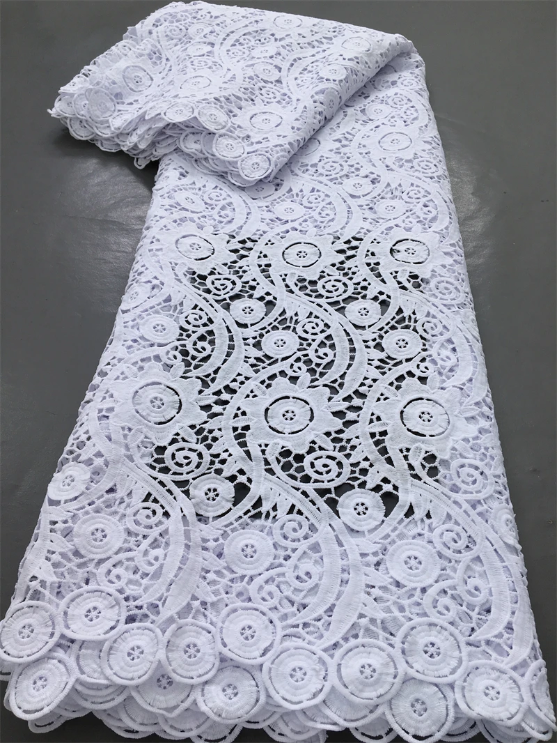 White Guipure Cord Lace Fabric High Quality 2025 African Water Soluble Fabric Lace Evening Party Dresses For Women,2.5yards 3039