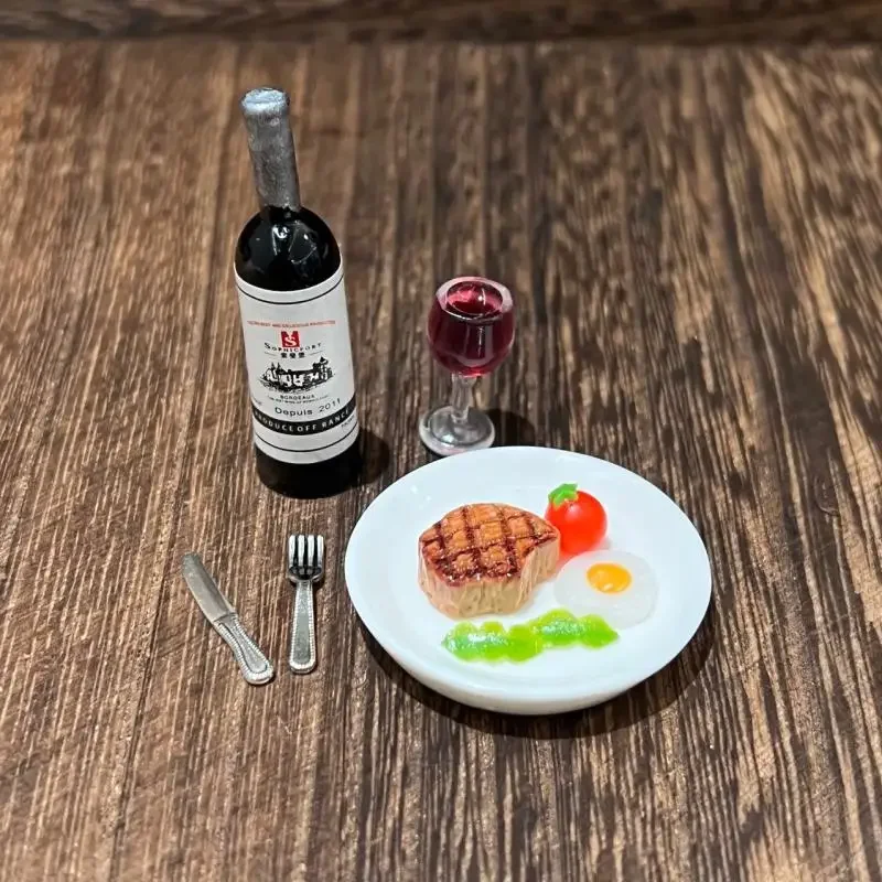 

1 Set Miniature Kitchen Doll House Simulation Model 1:12 Scale Dollhouse Mini Wine Steak Kit Home Decoracion Accessories