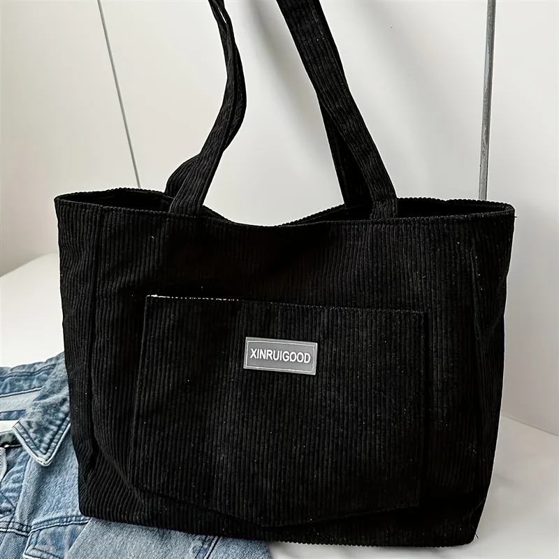 Large Capacity Corduroy Canvas Bag, Unisex, Korean Version Japanese College Style Shoulder Bag, Suitable for Commuting To School