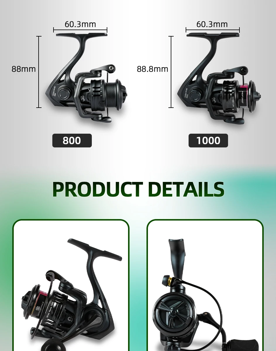 Mifine WREN NANO ULTRALIGHT SPINNING REEL Größe 800/1000 Hochgeschwindigkeits-Übersetzungsverhältnis 5,2:1 Max Bremskraft 4KG 5+1BB Angelrolle Forelle Barsch – Detail 3