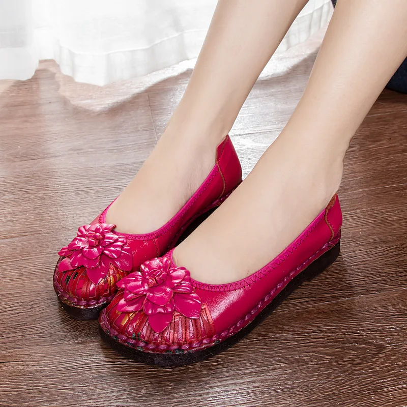 Retro Flroal Moccasins Shoes Casual Ladies Elegant Vintage Ballet Flats Women\'s Summer Loafers Luxury Genuine Leather Flat Shoes