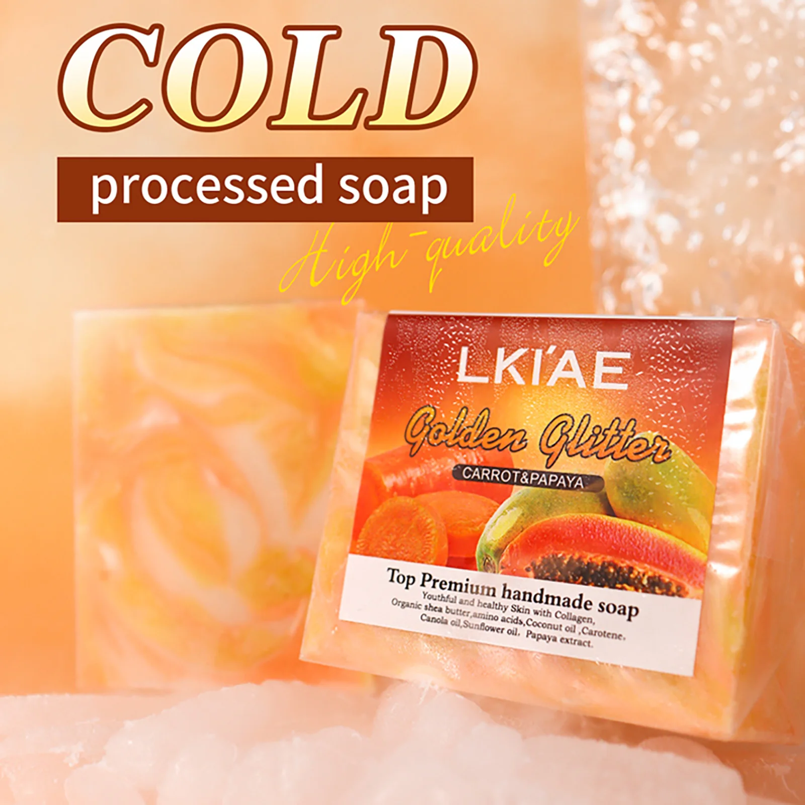 LKIAE Organic Carrot & Papaya Lightening Soap Bar, Whitening, Reduce Acne, Dark Spots, Glowing Skin & Hydrating, 150g/5.3 oz