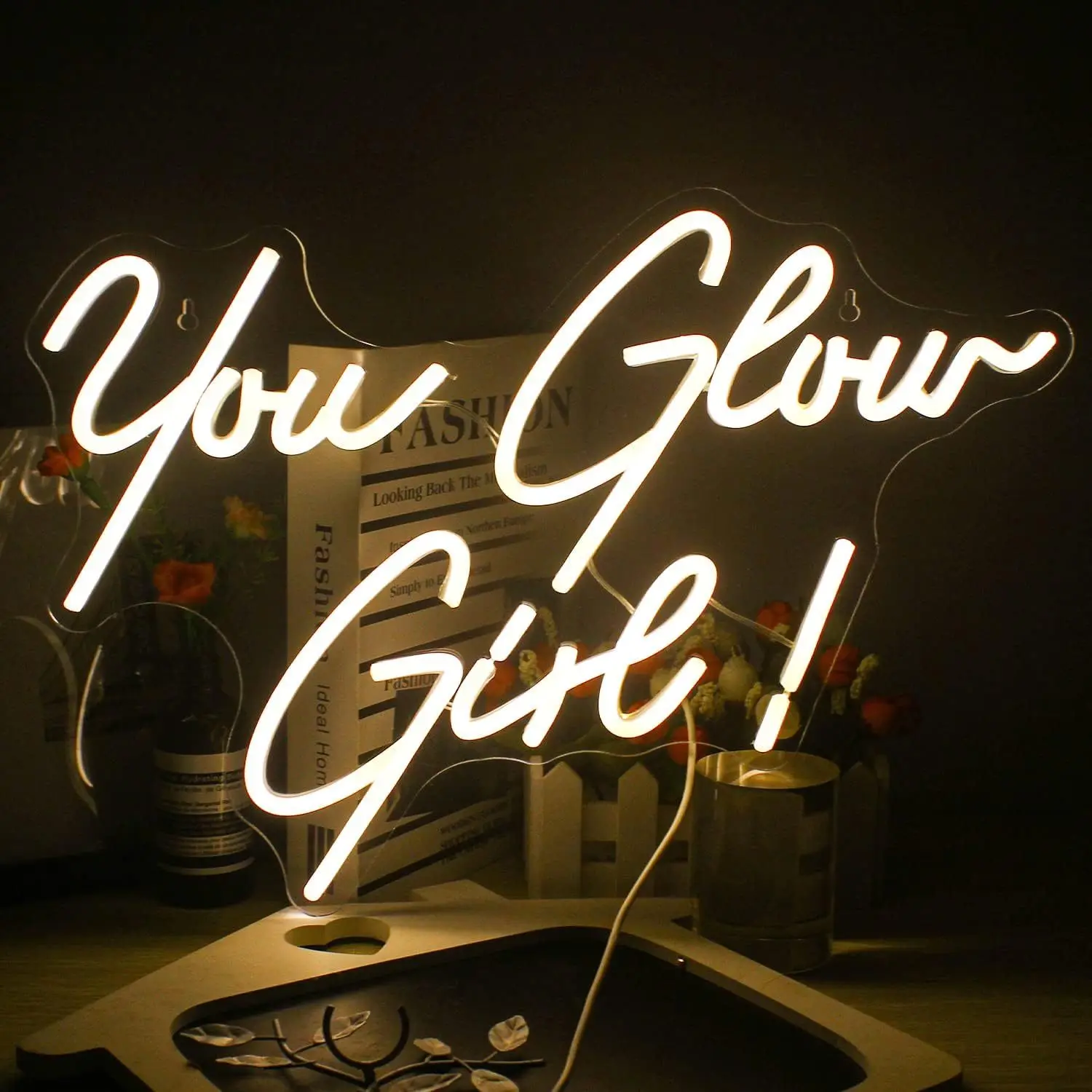 You Glow Girl Neon Sign LED Light for Bedroom Dorm Living Room Decor USB Rechargeable Night Light Modern Wall Art  Room Gift